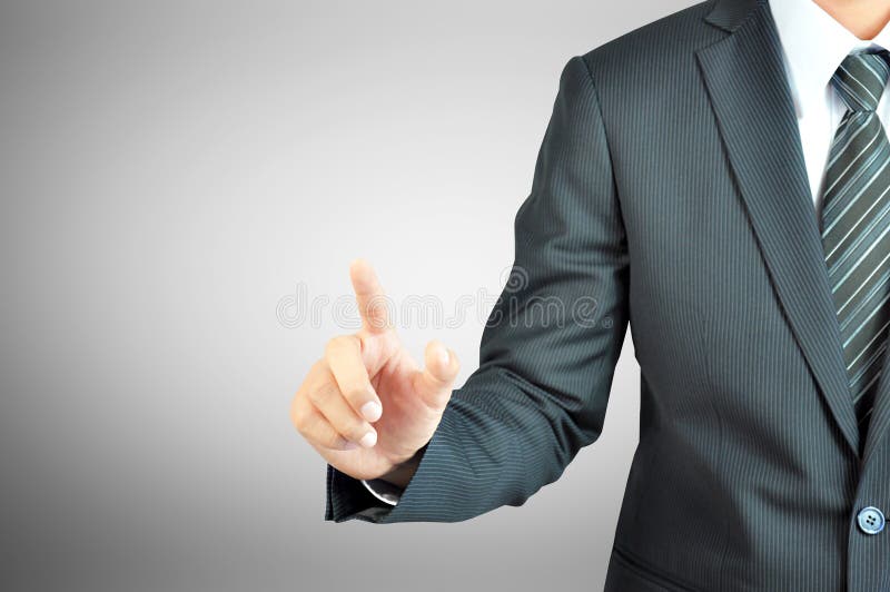 Businessman hand pointing on empty space stock photo