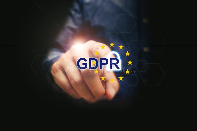 Businessman hand pointing text general data protection regulation (GDPR). royalty free stock photos