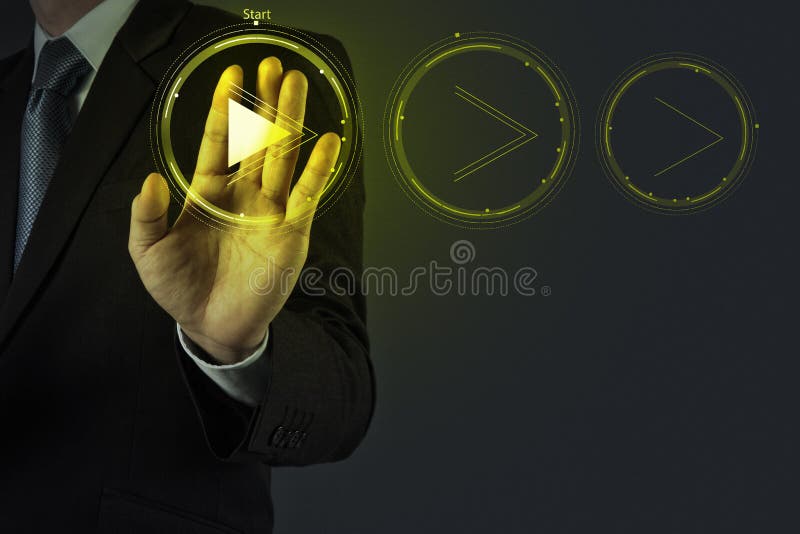 Hand Press Play Button Sign Start Stock Photo 250971760