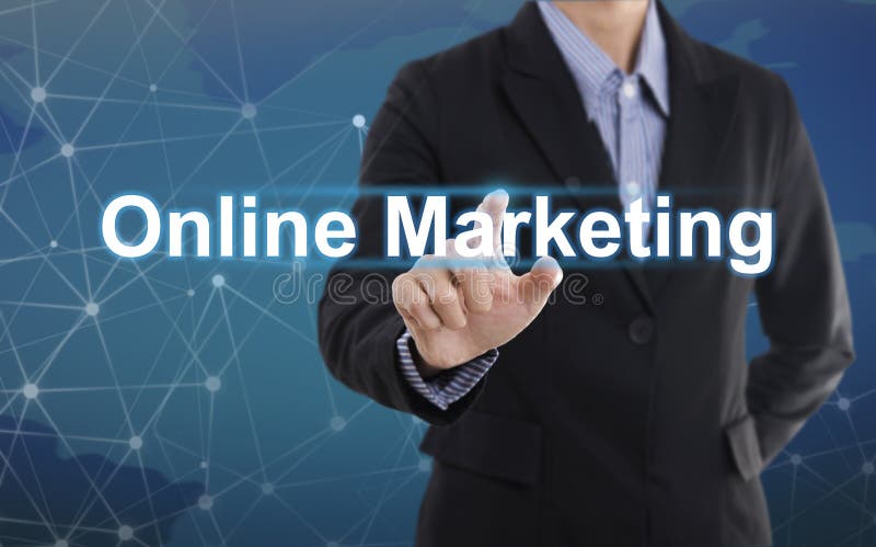 Businessman hand pressing button online marketing. royalty free stock photo Businessman hand pressing button online marketing. royalty free stock photo