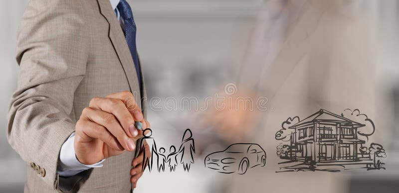 Businessman hand show planning family future