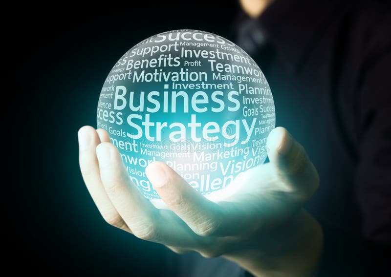 Businessman hand showing business strategy word royalty free stock photography