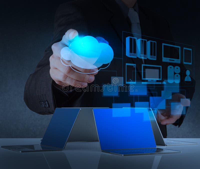 Businessman hand working on modern technology and cloud network concept