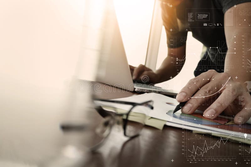 Businessman hand working with new modern computer and business royalty free stock image
