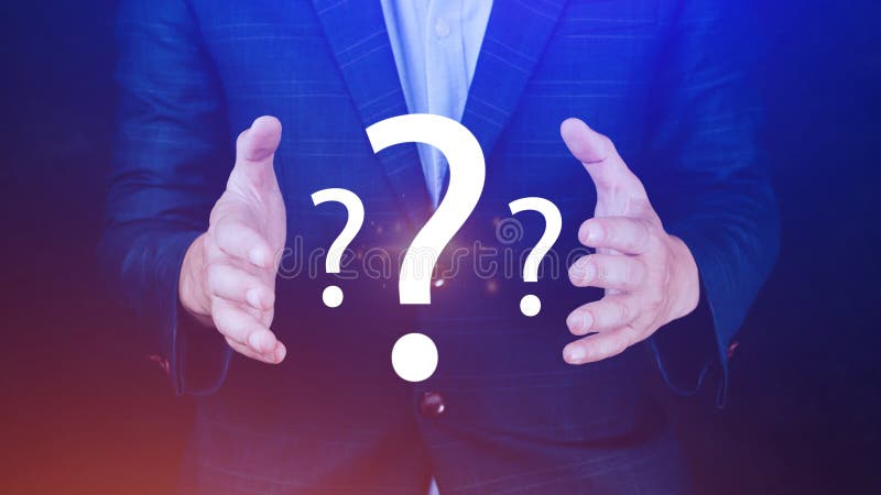 Businessman hands show question marks, Confused, Thinking, brainstorming or decision making concept, problem solving royalty free stock images