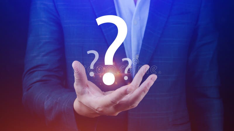 Businessman hands show question marks, Confused, Thinking, brainstorming or decision making concept, problem solving royalty free stock images