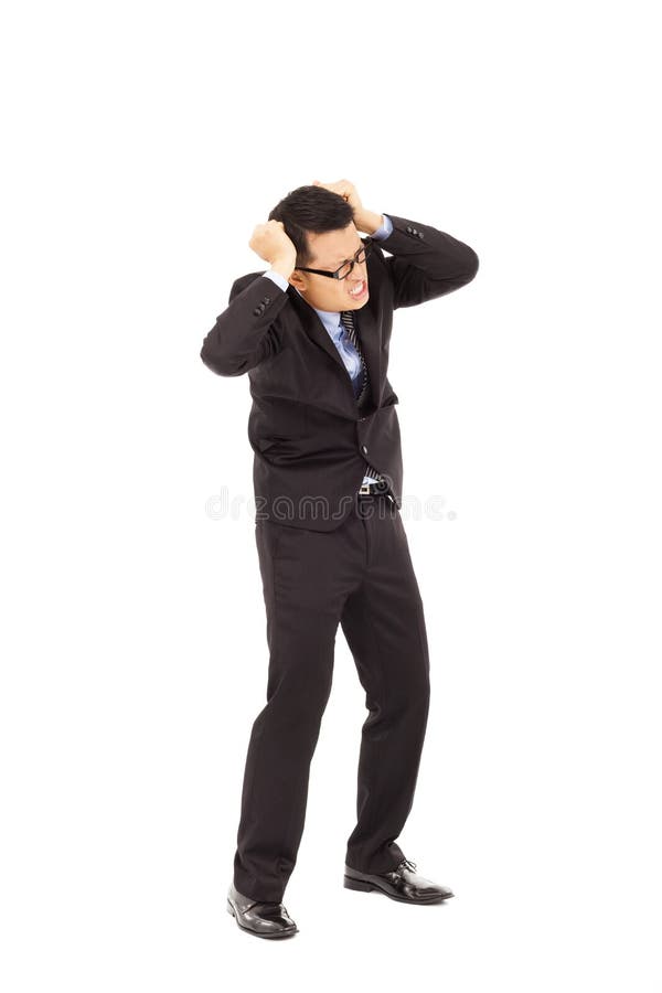 Businessman have headache situation isolated on white background