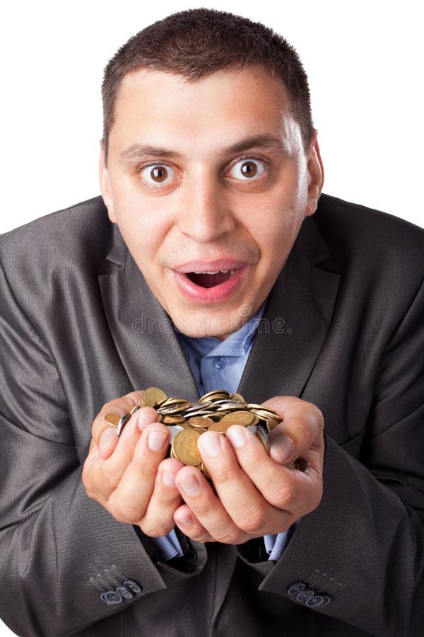 Businessman with heap of coins