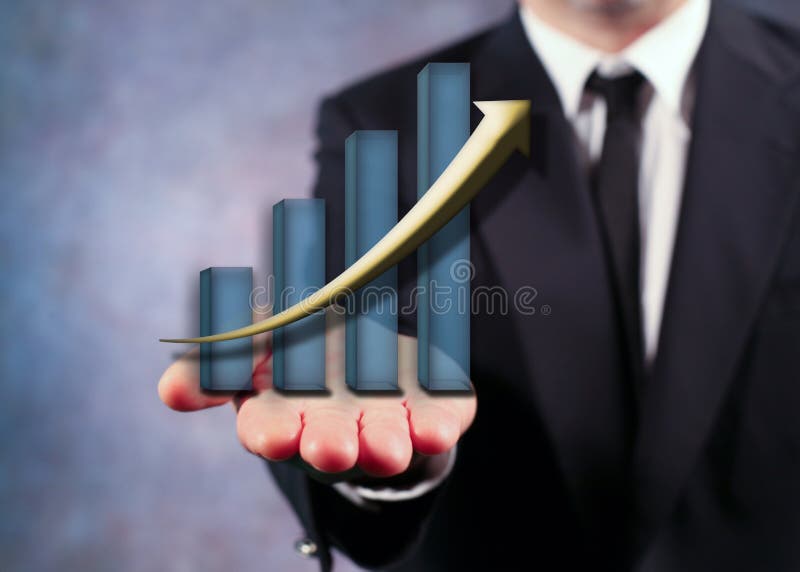 Businessman Holding Bar Graph And Arrow