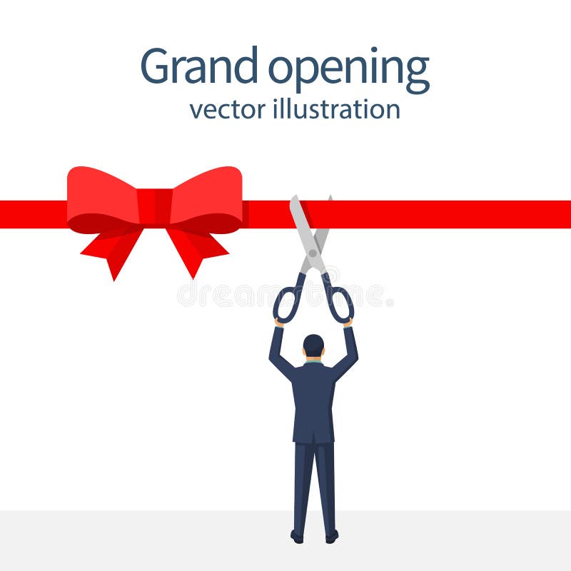 Businessman is Holding Big Scissors Cutting Red Ribbon Stock Vector -  Illustration of poster, inauguration: 106805317