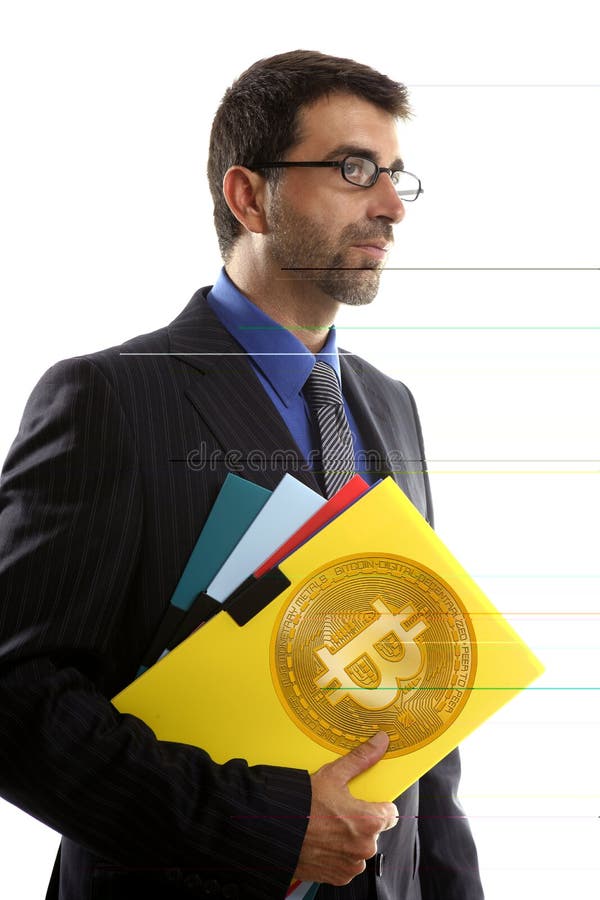 Businessman holding Bitcoin currency in hands royalty free stock image