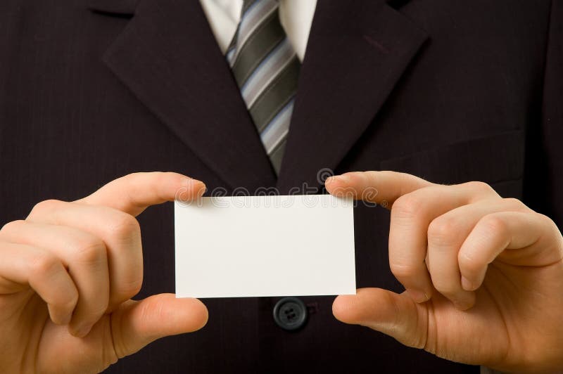 Businessman holding blank business card