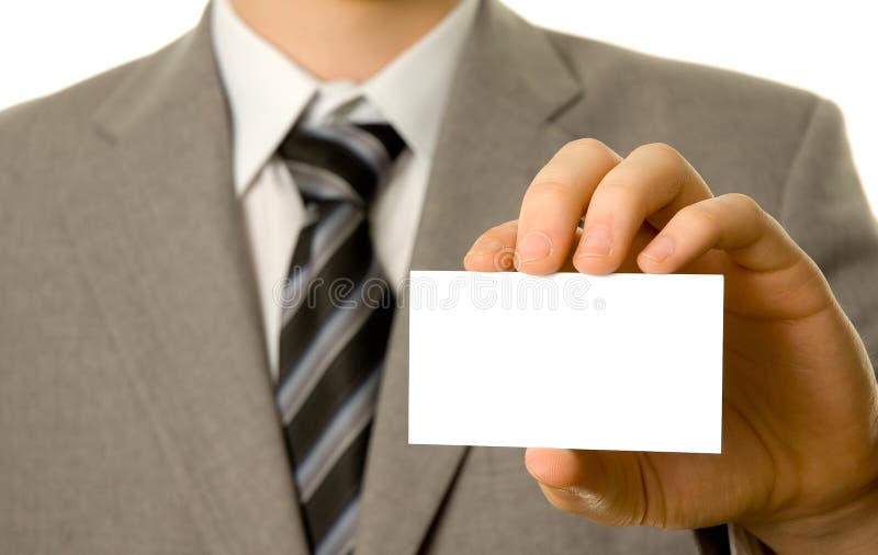 Businessman holding blank business card