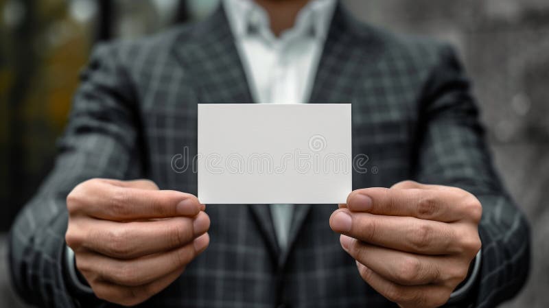 Businessman holding a blank business card in his hands. royalty free illustration.
