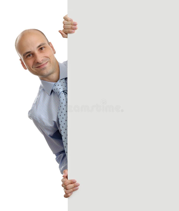 Businessman holding blank poster