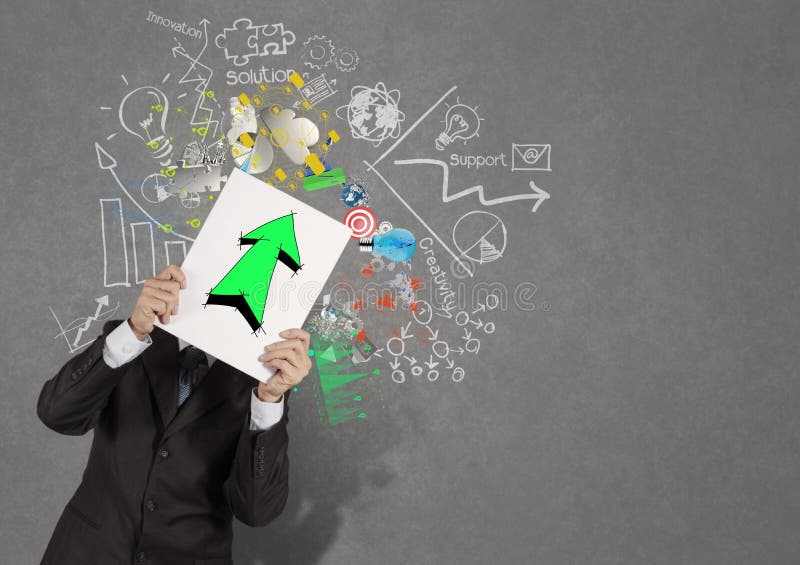Businessman holding book with green up arrow stock image Businessman holding book with green up arrow stock image