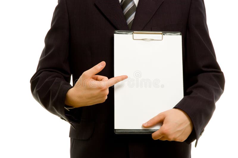 Businessman is holding a clipboard