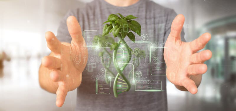 Businessman holding a DNA growing as a plant - 3d rendering royalty free stock photography