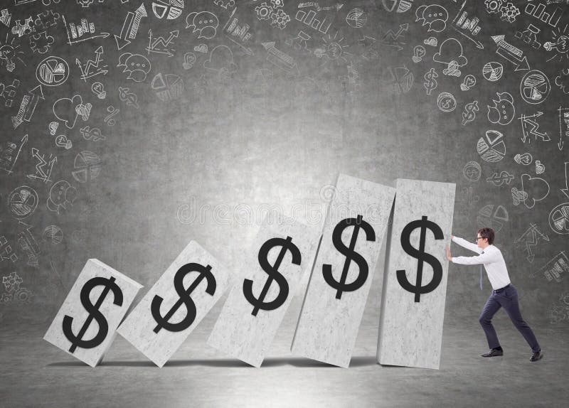 Businessman holding falling dollar graph, icons stock images Businessman holding falling dollar graph, icons stock images