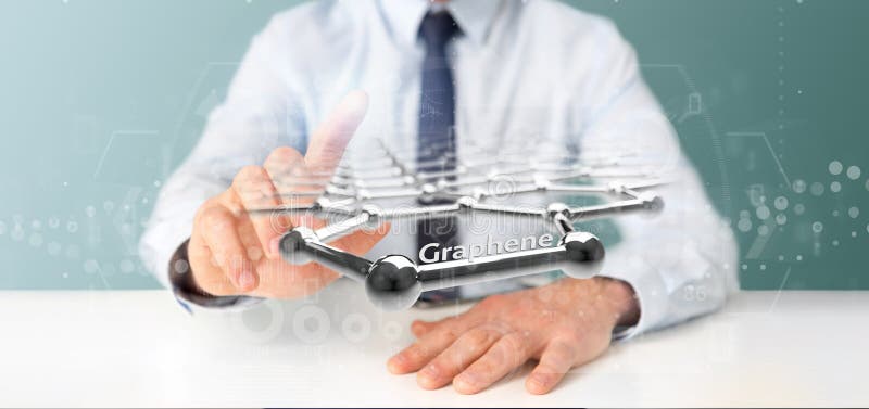 Businessman holding a graphene structure - 3d rendering stock illustration