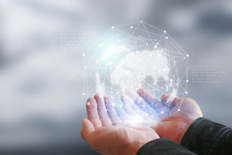Businessman holding in hand with global connection concept royalty free stock photography Businessman holding in hand with global connection concept royalty free stock photography