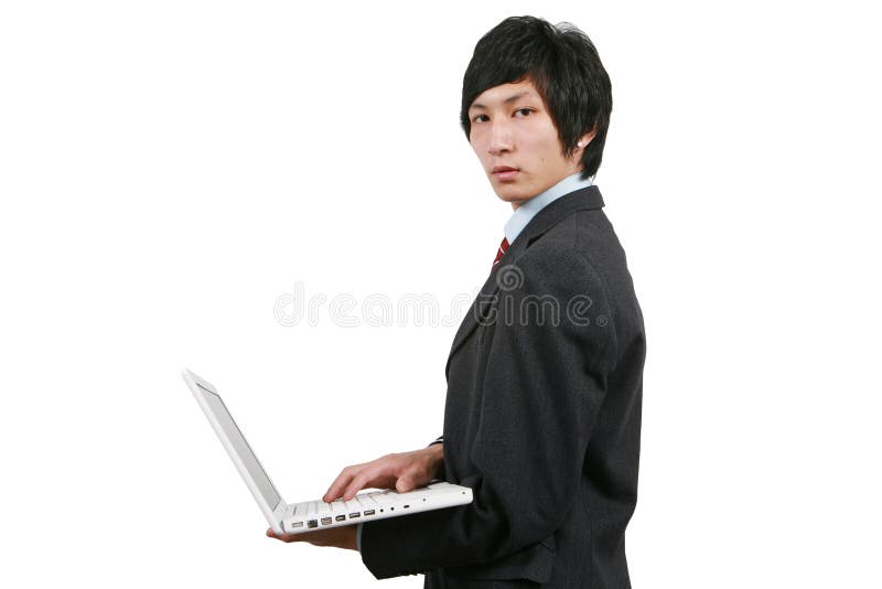 Businessman holding laptop