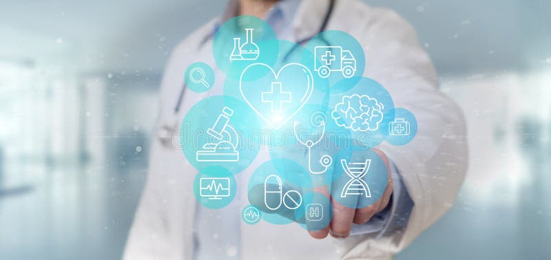 Businessman holding Medical icon and connection 3d rendering vector illustration