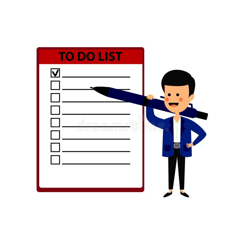 Businessman holding pen and filling to do list. Vector illustration flat design. stock illustration.