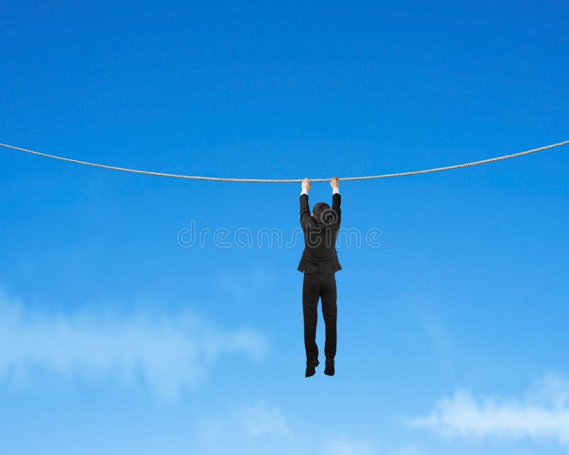 Businessman Holding Rope and Hanging in Sky Stock Photo Image of help
