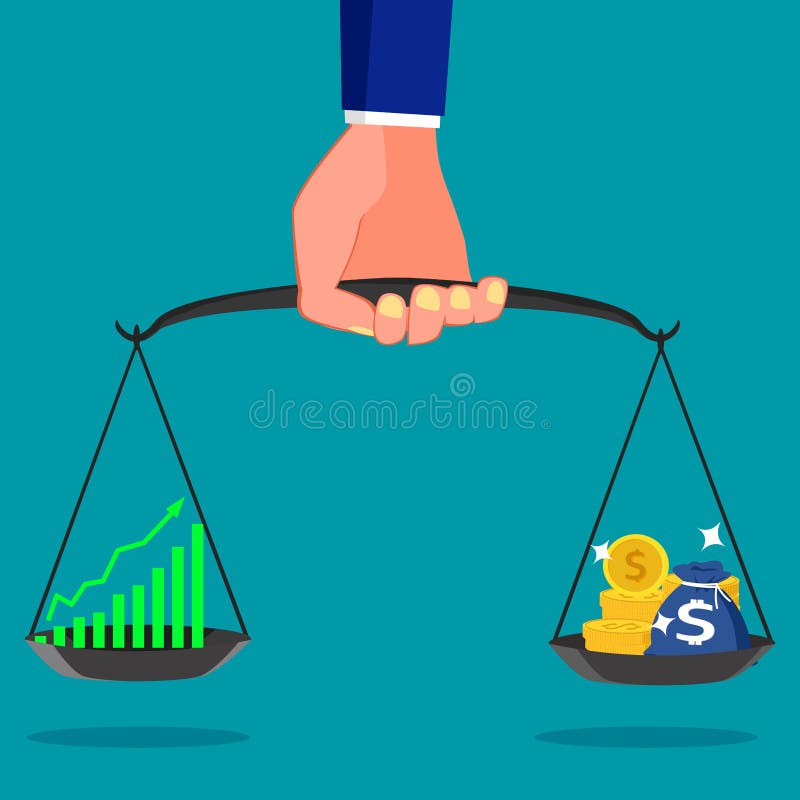 Businessman Holding Scales with Money and Stock Chart. Stock Value