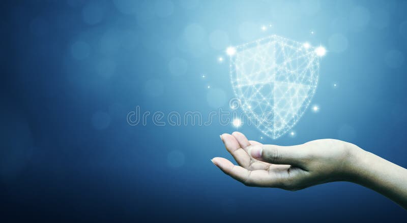 Protection network cyber security computer and safe your data concept, Businessman holding shield protect icon. Shield artificial intelligence stock images, royalty-free photos and pictures