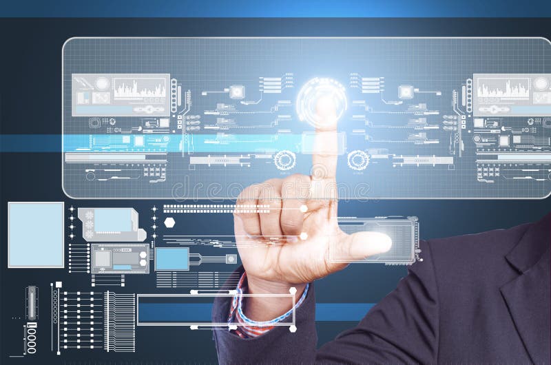 Businessman holding touch screen royalty free stock photos