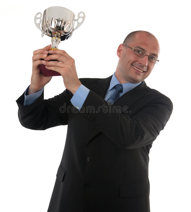 Businessman Holding Trophy stock image. Image of success - 14422459