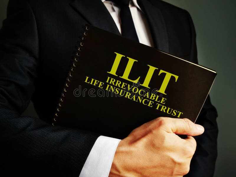 Man holds Irrevocable Life Insurance Trust ILIT policy. Businessman holds Irrevocable Life Insurance Trust ILIT policy royalty free stock photography