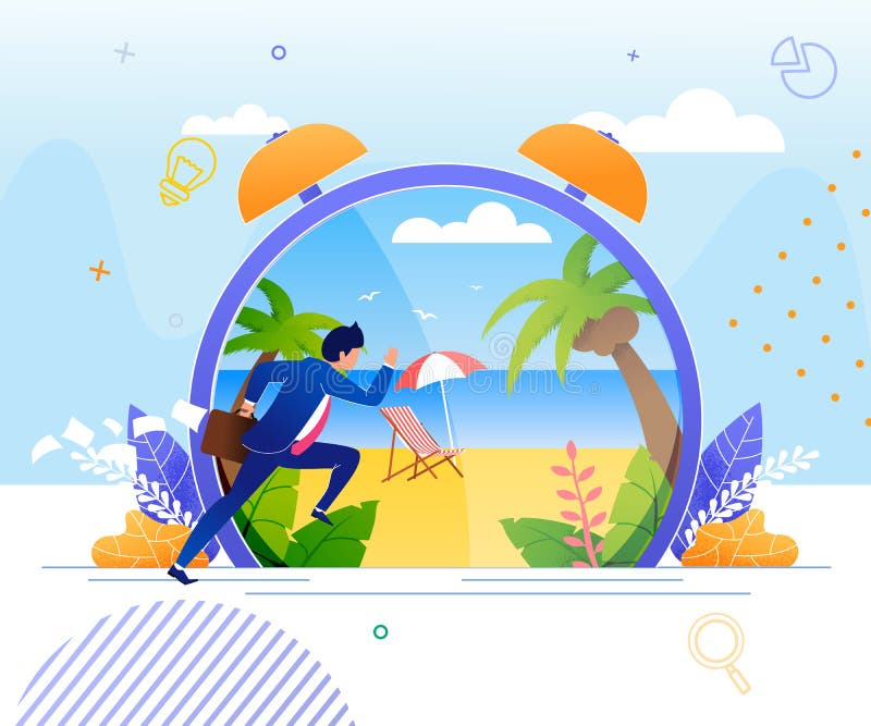 Businessman Hurrying to Rest on Tropical Beach royalty free illustration Businessman Hurrying to Rest on Tropical Beach royalty free illustration