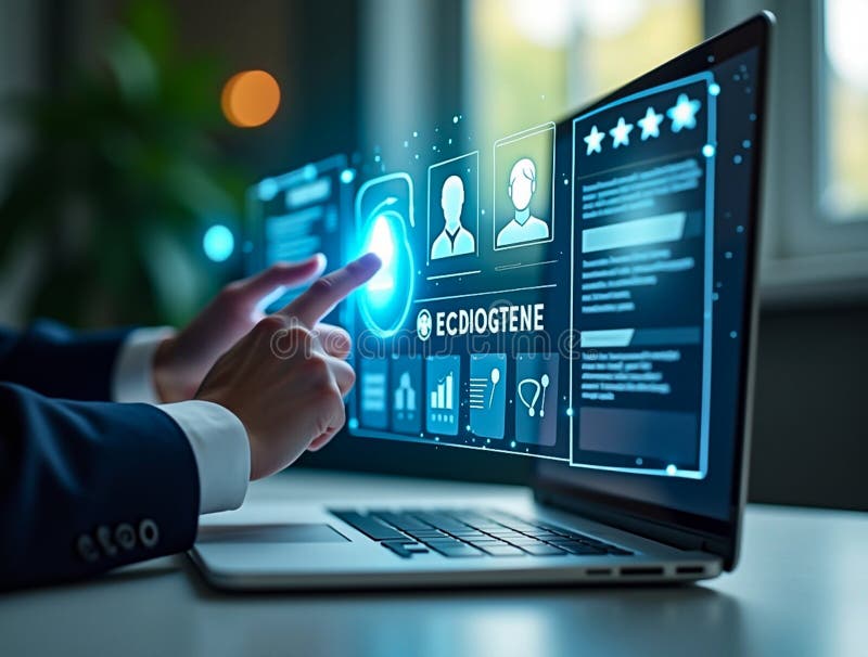 Businessman Interacting with Digital Network of User Avatars on Holographic Interface. Professional man in suit touches glowing hexagonal icons representing user profiles, connected in a network above his laptop. Symbolizes digital collaboration, HR tech, or social connectivity in modern workplace. Clean, futuristic flat lay ideal for tech blogs, SaaS marketing, or corporate presentations. Generative Ai. network, technology, virtual, cyberspace, connection, user, digital, businessman, avatar, communication, business, interface, innovation, modern, online, datum, future, profile, social, person, screen, interaction, professional, hand, global, information, management, software, system, touch, corporate, finger, media, suit, design, hologram, collaboration, graphic, futuristic, man, concept, icon, strategy, display, office, application, computer, cyber, reality, web, app, device, connectivity, networking, pointing, success, team, tech, idea, client, development, interactive, light, platform, portrait, remote, smart, workspace, blue, mobile, simulation, life events, colours, contact, engagement, executive, globe, human, intelligence, marketing, presentation, sharing, solution, support, teamwork, three-dimensional, aesthetic, analysis, connect, earth, goggles, information technology, male, transformation, work, abstract, gesture, headset, illustration, touch screen, artificial, creative, phone, background, assistance, audience, businessperson, chart, click, clip art, colleague, colourful, community, computing, enterprise, estate, feedback, glow, goal, group, imagery, impact, innovative, lead, leader, leadership, meet, meeting, optimization, plan, planning, program, programming, projection, property, resource, science, selection, silhouette, target, task, trust, vision, artistic, artwork, career, drawing, engage, experience, explore, frame, glowing, interact, manipulation, mapping, message, room, security, session, skill, surveillance, synergy, workplace, 2025, access, analytic, bubble, call, cartoon, chat, comfort, control, desk, entertainment, entrepreneur, gaming, glasses, growth, hardware, high, home, hovering, isolated, laptop, many, modern art, programmer, robot, role, service, setup, structure, studio, transparent. Networking profiles stock images, royalty-free photos and pictures