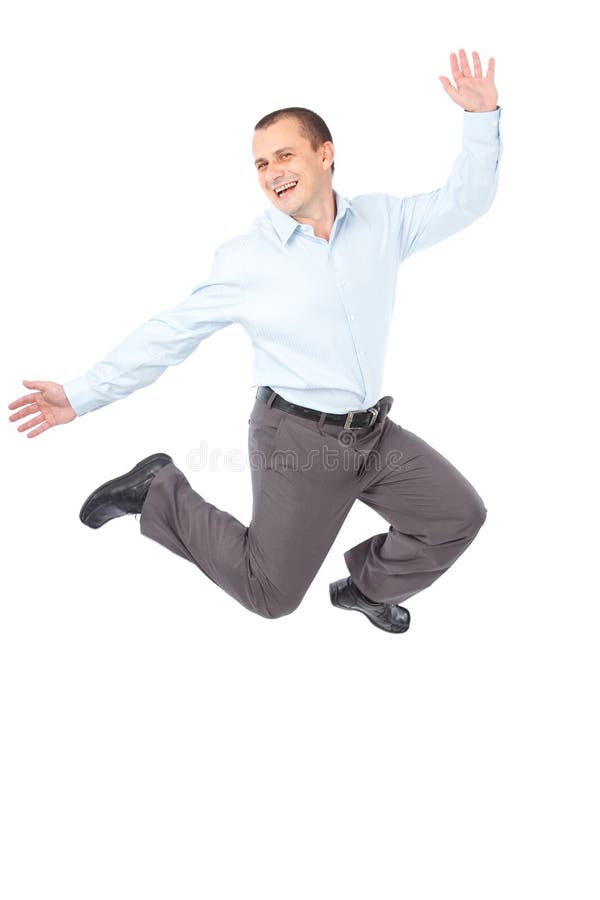 Businessman jumping for joy stock photos