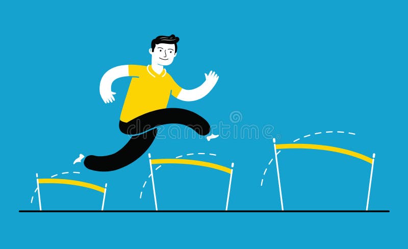 Businessman jumping over hurdle obstacle. Business concept vector illustration