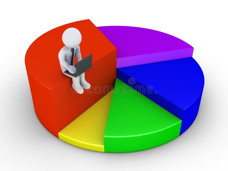 Businessman with laptop sitting on pie chart