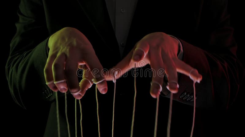 Premium Vector  Puppet master hand manipulates a puppet hanging on strings  puppeteer man being controlled by woman henpecked vector