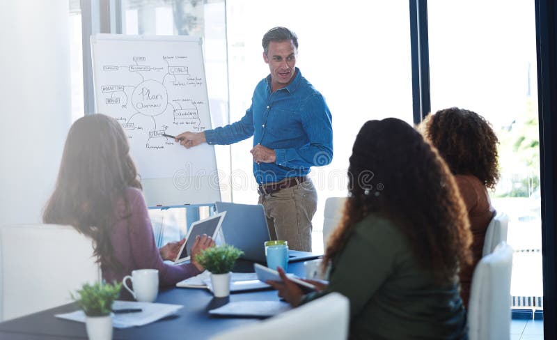 Businessman, learning or whiteboard presentation for coaching, project management or organizing task. Team leader stock photos