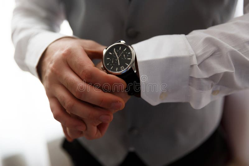 Businessman Looking at His Watch in Office Stock Image Image of