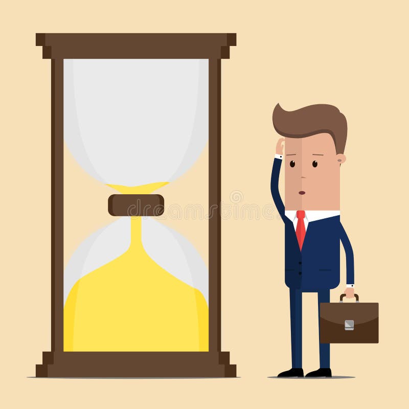Businessman is looking at hourglass. Vector illustration stock illustration Businessman is looking at hourglass. Vector illustration stock illustration