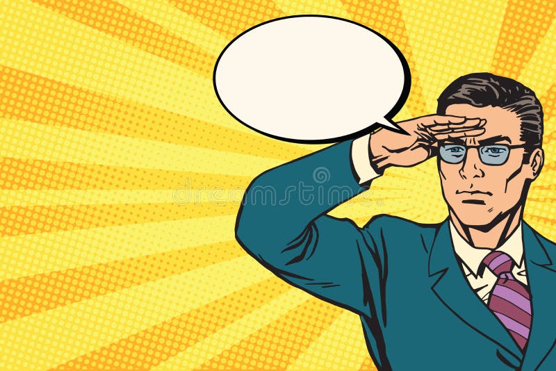 Businessman lookout concept business pop art retro stock illustration Businessman lookout concept business pop art retro stock illustration