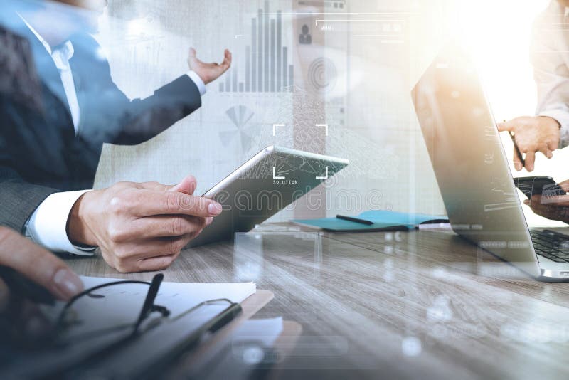 Businessman making presentation with his colleagues and business