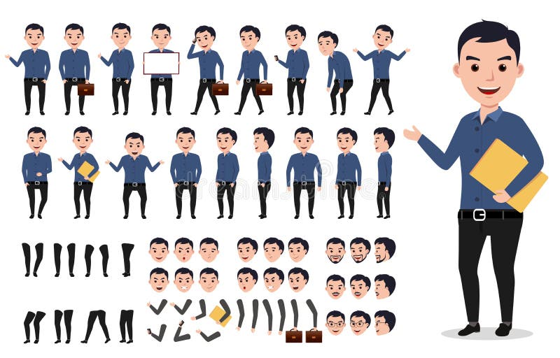 Businessman or male vector character creation set. Professional man holding folder royalty free illustration Businessman or male vector character creation set. Professional man holding folder royalty free illustration
