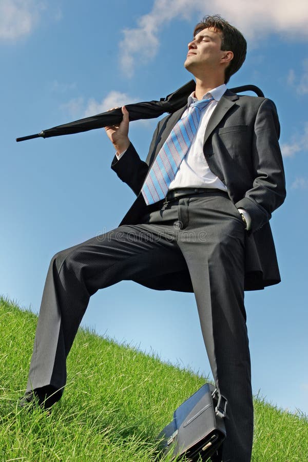 Businessman at the meadow stock images