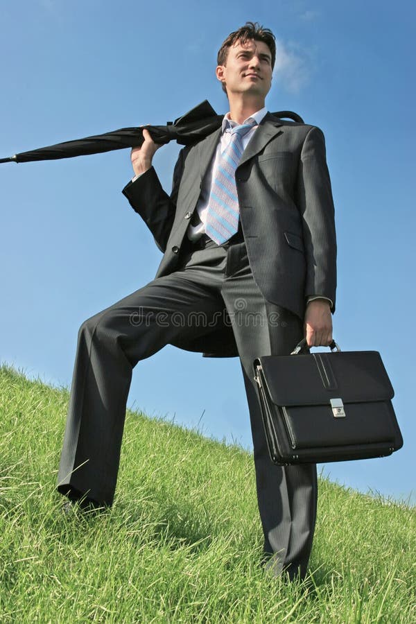 Businessman at the meadow royalty free stock photo