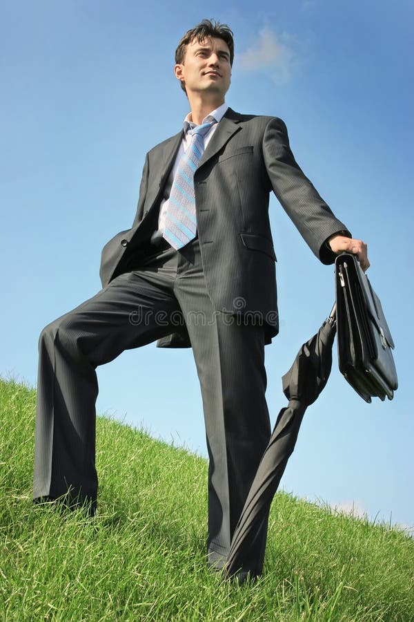 Businessman at the meadow stock photo