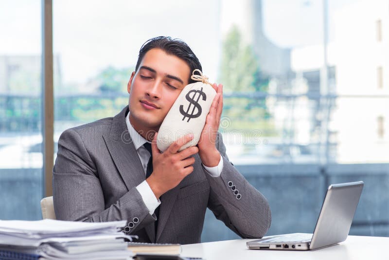 The Businessman with Money Sack Bag in Office Stock Image Image of